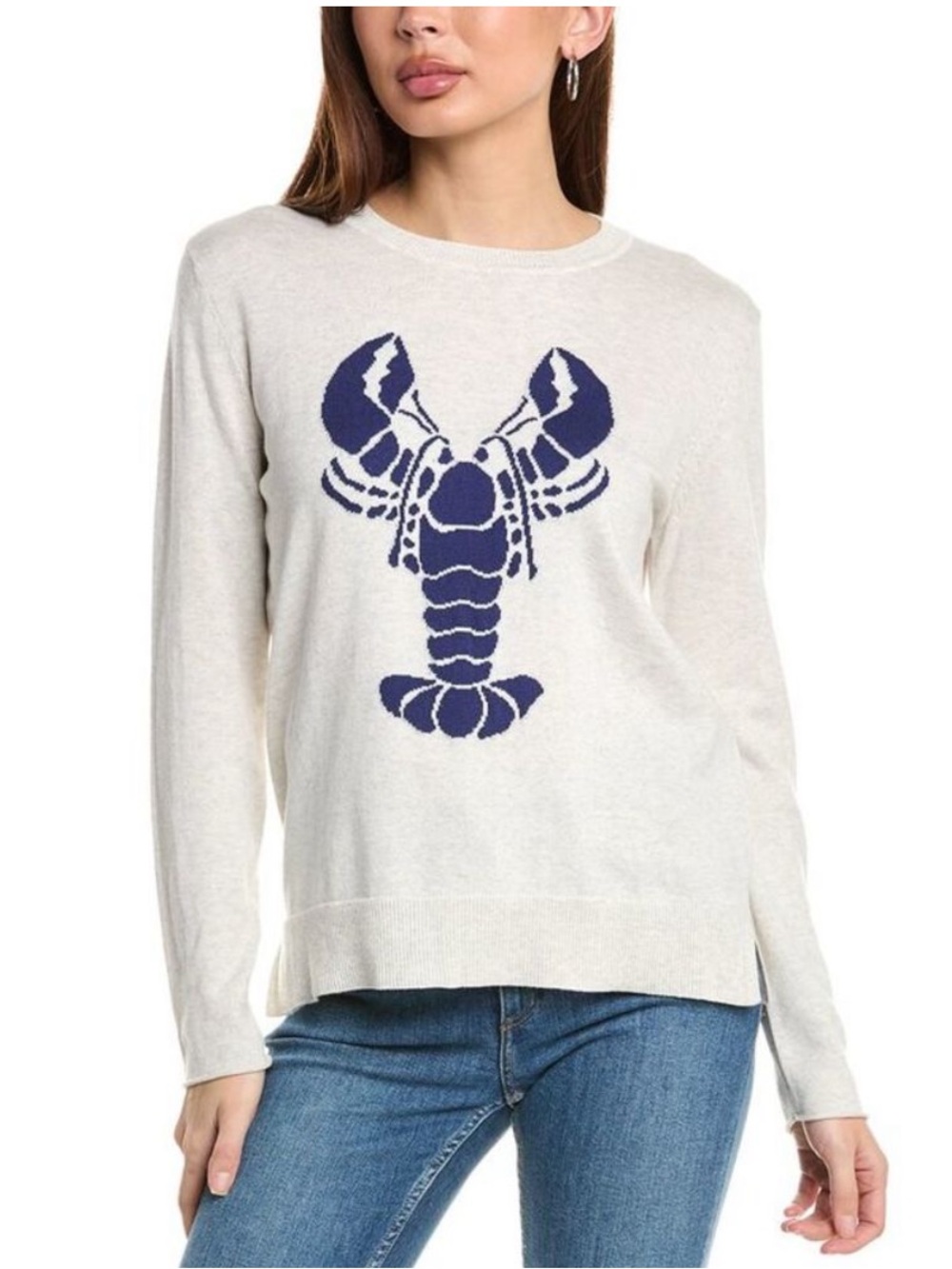 Hannah Rose Womens Lobster Intarsia Cashmere-Blend Sweater Coastal Preppy M